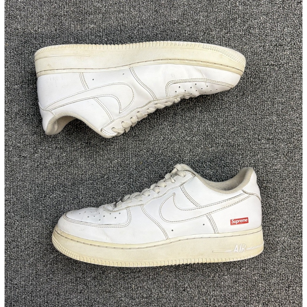 Size 8 - Nike Air Force 1 x Supreme Low Box Logo White Leather Shoes CU9225-100